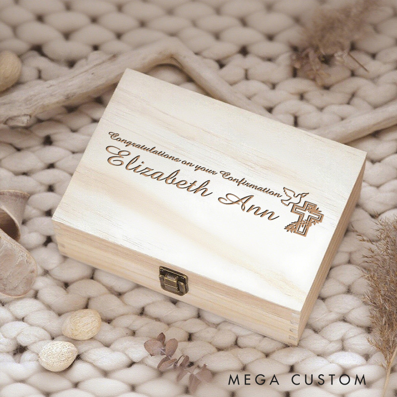 Personalized Dove Cross Wooden Keepsake Box with Name Religious Gift Confirmation Gift for Christians