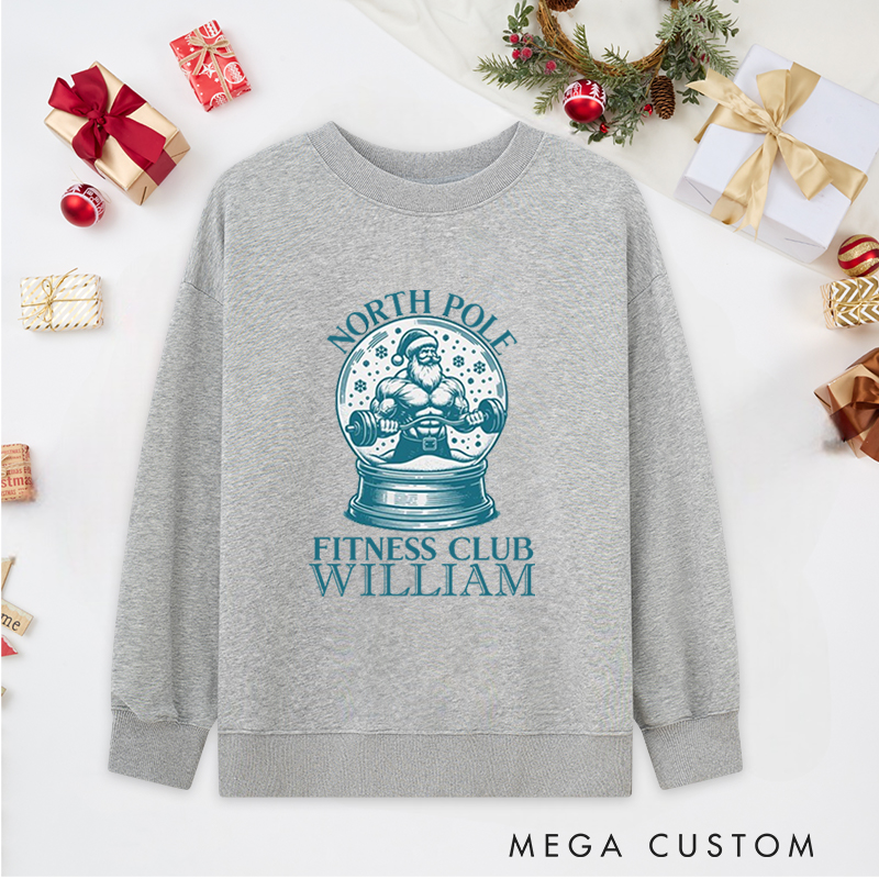 Personalized Christmas Classic Ugly Sweatshirts with Santa Snow Globe for Fitness Enthusiasts Bodybuilders and Gym Lovers