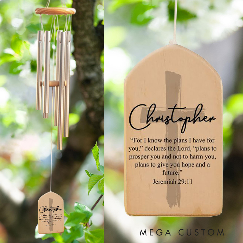 Personalized Cross for I Know the Plans I Have for You Wind Chime with Name Garden Outdoor Decoration Religious Gift Christian Gift