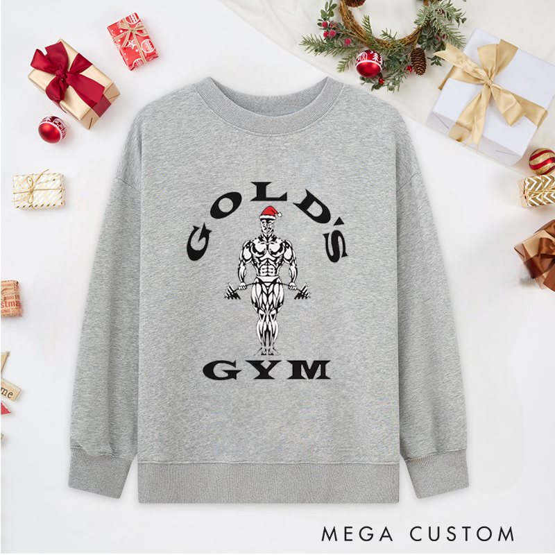 Personalized Christmas Classic Ugly Sweatshirts with Bodybuilder with Santa Hat Print for Fitness Enthusiasts Bodybuilders and Gym Lovers
