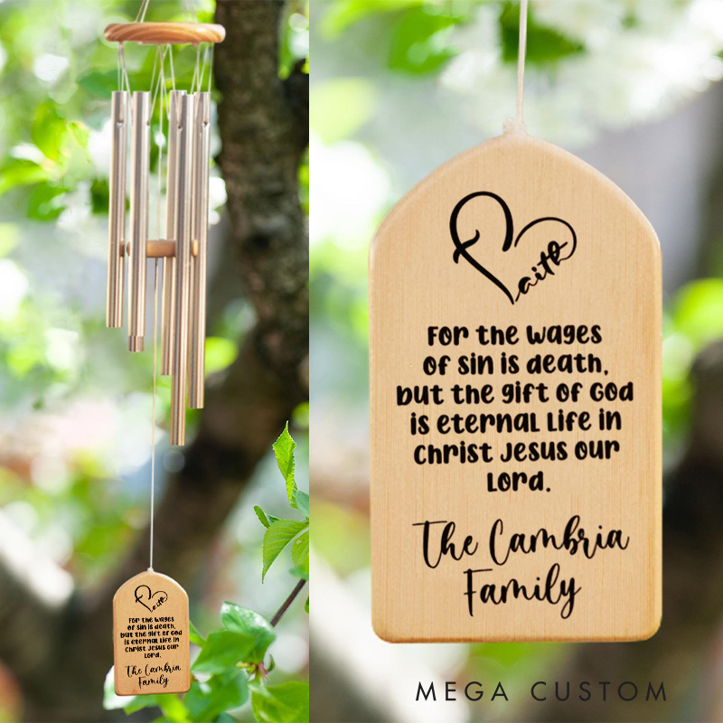 Personalized Heart Faith Romans 6:23 Bible Verse Wind Chime with Name Garden Outdoor Decoration Religious Quote Gift Christian Gift