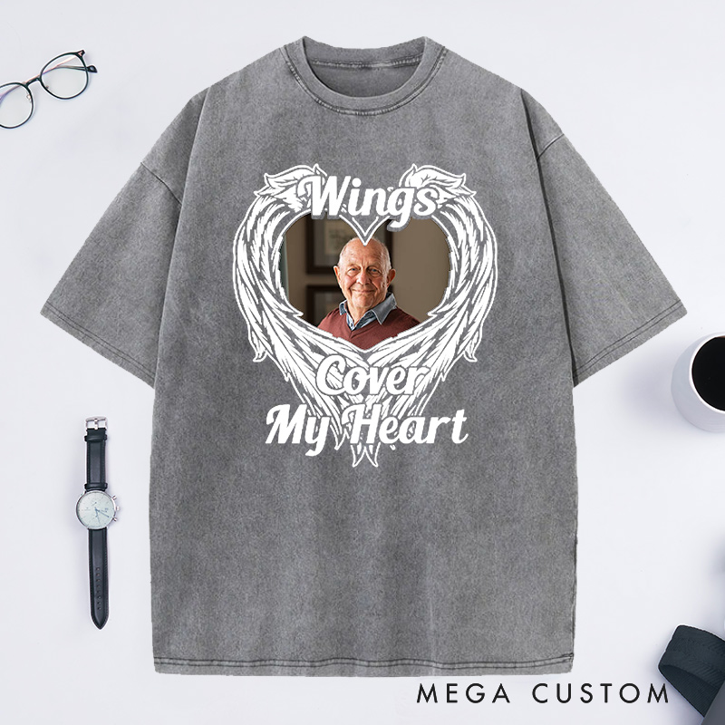 Personalized Memorial Washed T-Shirt Custom Funeral Photo Shirt Remembrance Shirt Sympathy T-Shirt for Loss of Father or Loved One Condolence Gift