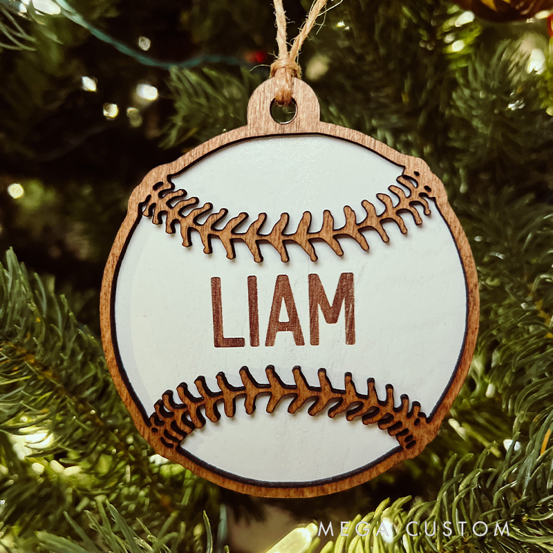 Personalized Wooden Baseball Christmas Ornament with Custom Name Number and Year  