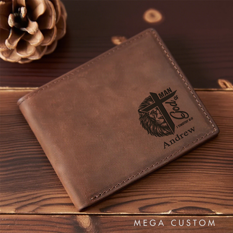 Personalized Man of God Leather Bifold Wallet with Name and Scripture Multi Pocket Religious Gift Birthday Gift for Men
