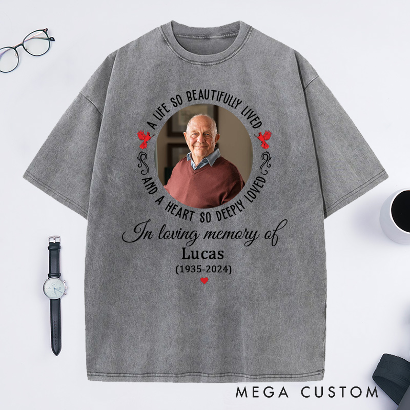 Personalized Memorial Washed T-Shirt Custom Funeral Photo Shirt Rest in Peace Memory Shirt Remembrance Shirt Gift for Loss of Grandfather or Loved One