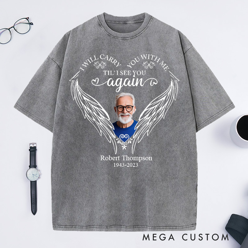 Personalized Memorial Photo Washed T-Shirt Remembrance Tees in Loving Memory Shirt Sympathy Gift for Loss of Father Funeral Keepsake