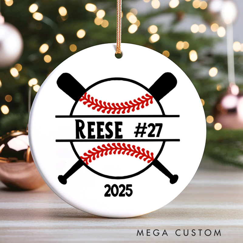 Personalized Ceramic Baseball Christmas Ornament with Custom Text  