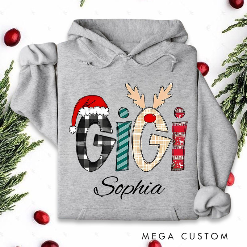 Personalized Gigi with Festive Patterns and Santa Hat Christmas Hoodies