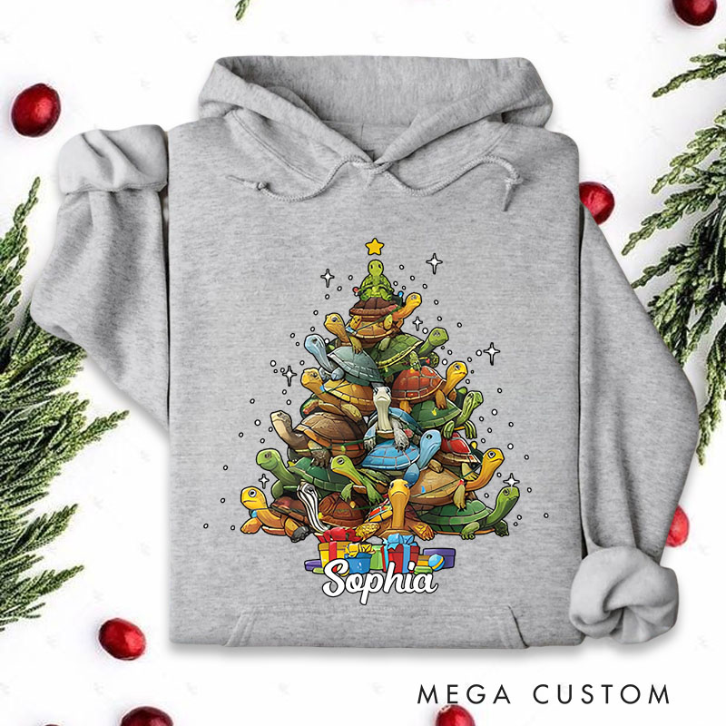 Personalized Stack of Puppies Forming a Christmas Tree Christmas Hoodies