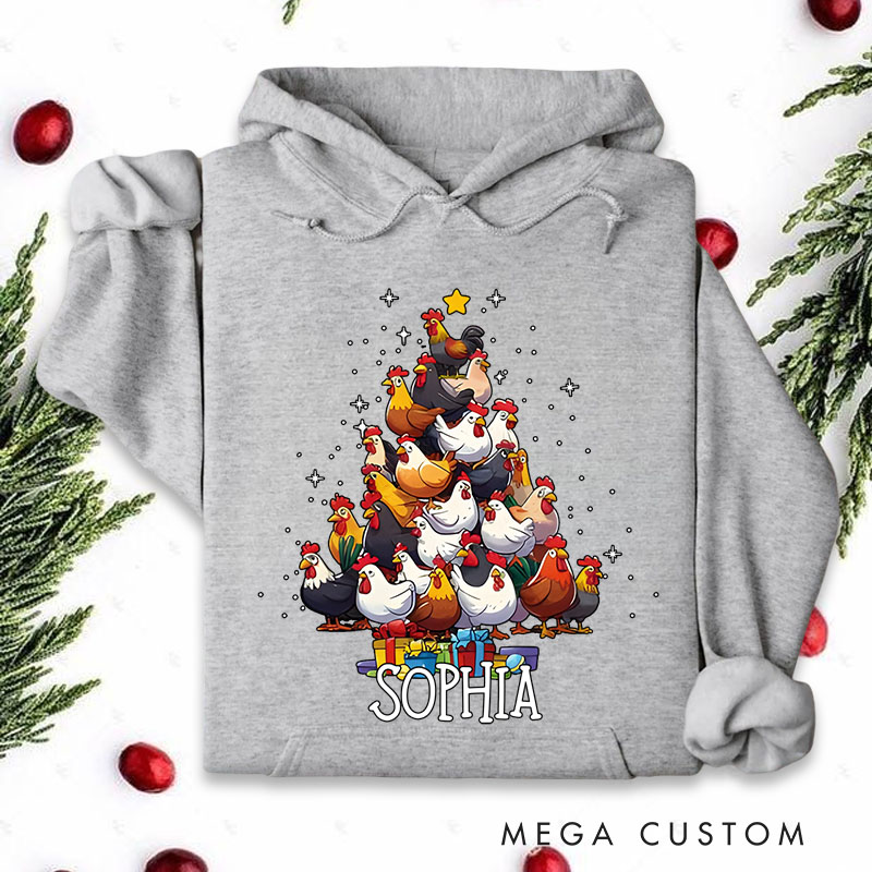Personalized Chicken Stack Christmas Tree with Holiday Gifts Christmas Hoodies