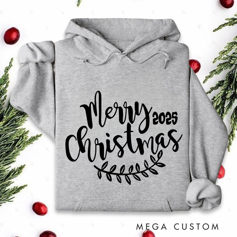 Personalized Merry Christmas Leaf Accent Christmas Hoodies