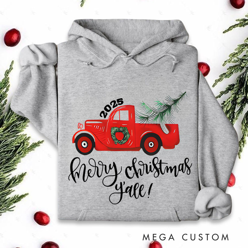 Personalized Red Truck Carrying Christmas Tree Christmas Hoodies