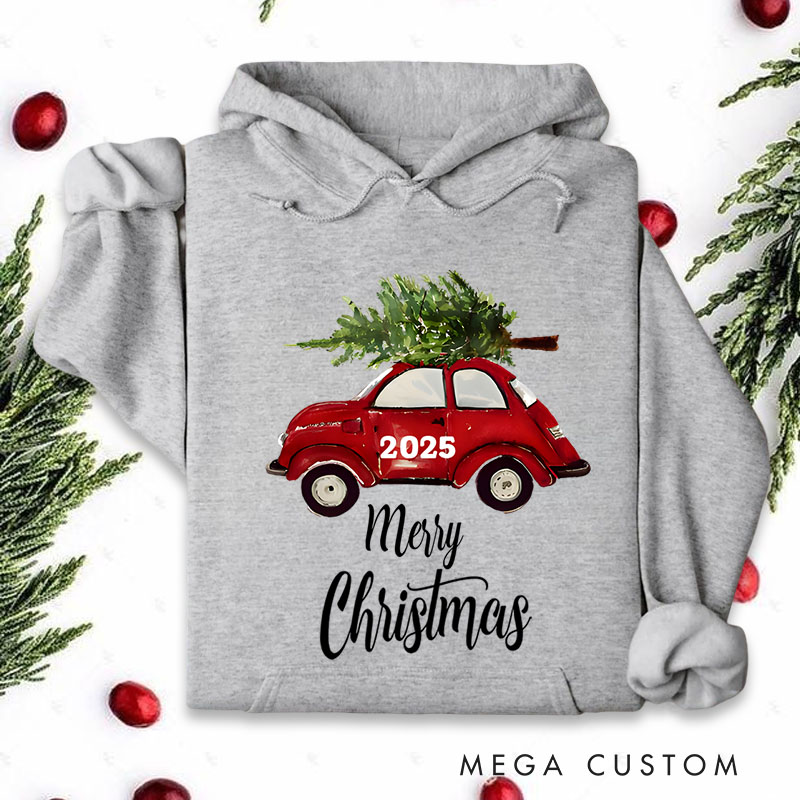 Personalized Vintage Red Car Christmas Hoodies