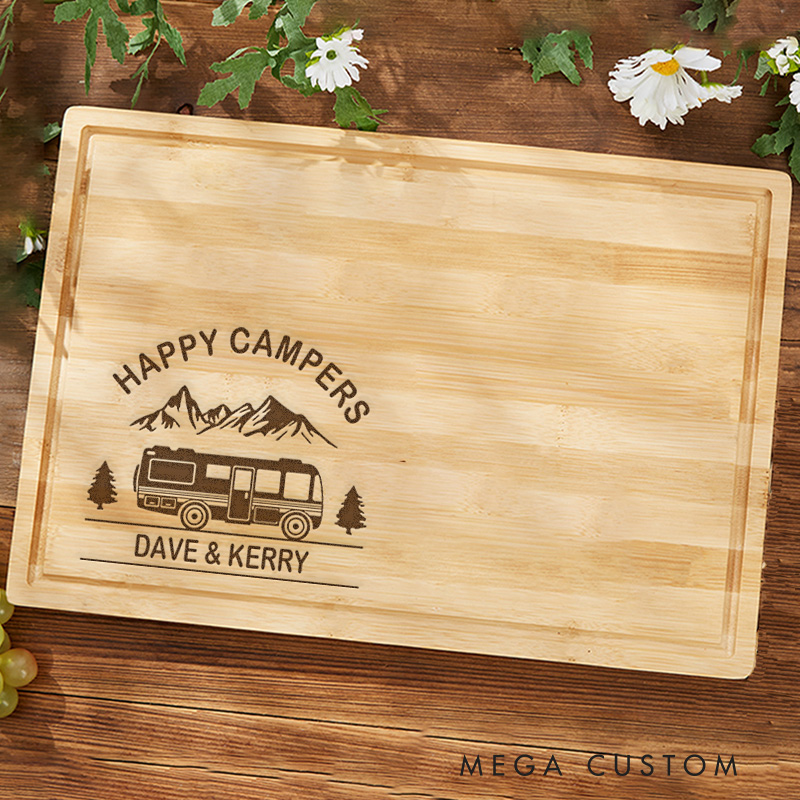 Personalized Happy Campers Cutting Board Adventures Mountain Gift Hiking Camping Cutting Board Gift for Couple Outdoor