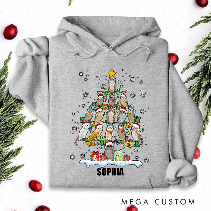 Personalized Christmas Tree Made of Birds and Holiday Gifts Christmas Hoodies