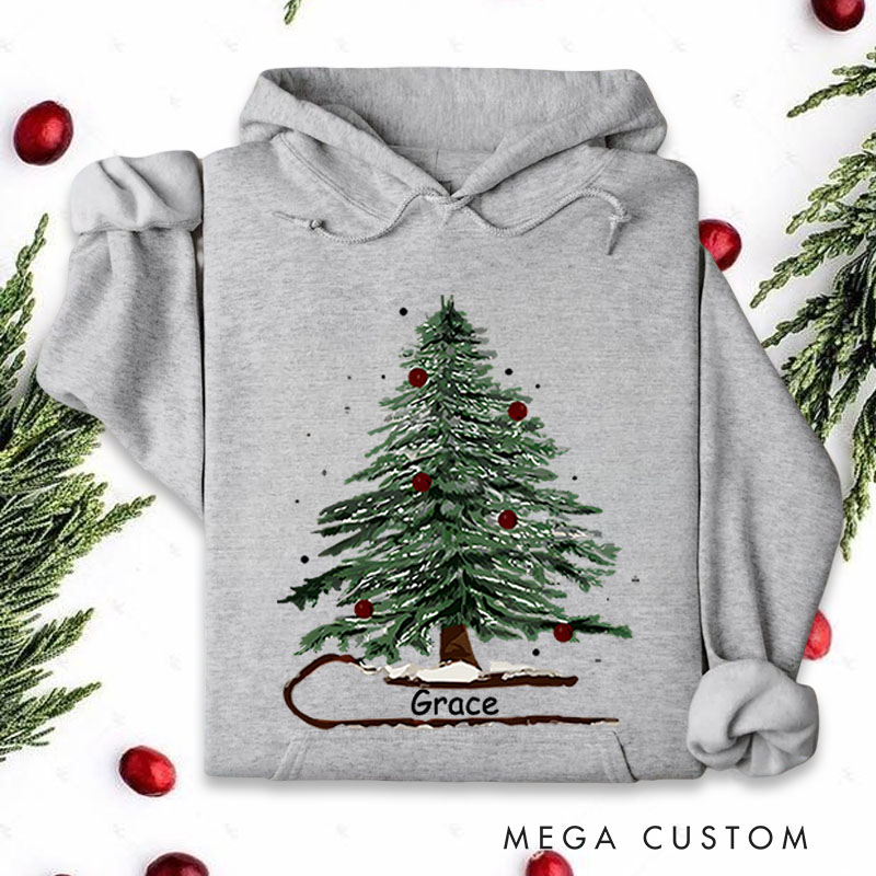 Personalized Festive Christmas Tree with Red Ornaments Christmas Hoodies