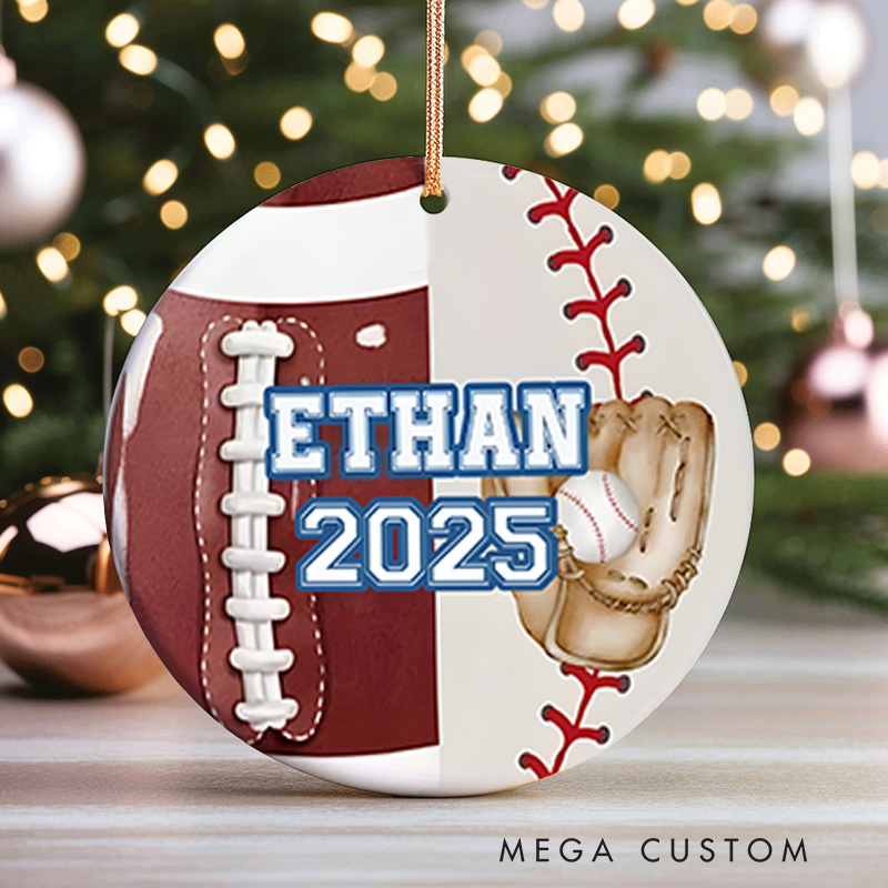 Personalized American and Baseball Design Ceramic Christmas Ornament with Custom Name and Year  