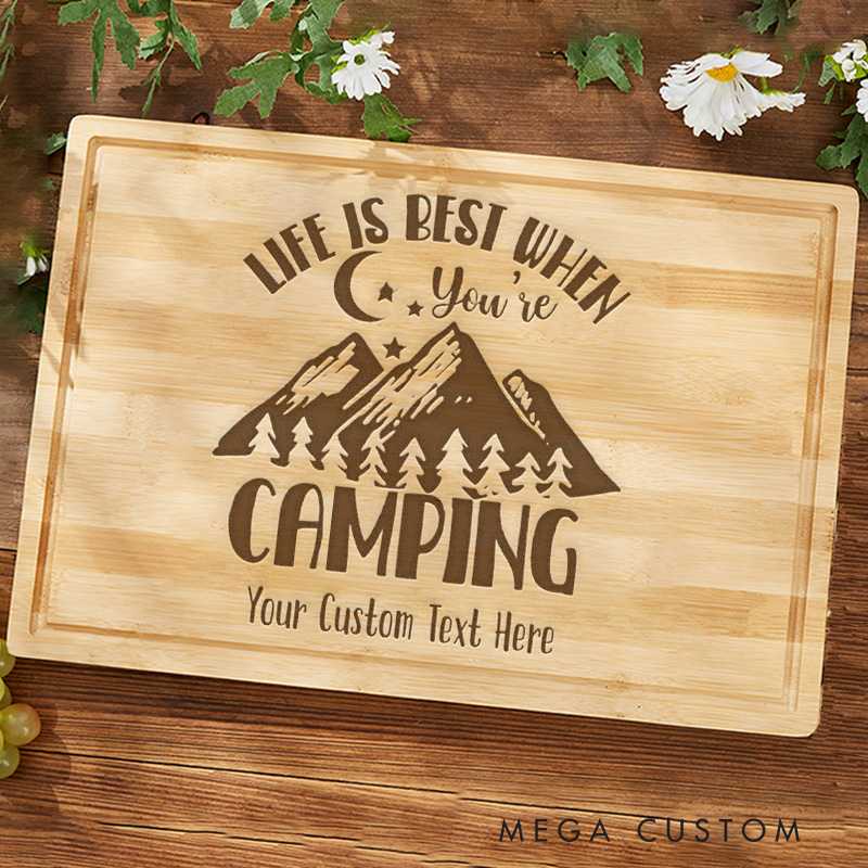 Personalized Bamboo Camping Cutting Board Campers and Rv Lover Cutting Board Gift for Outdoor Nature Lover