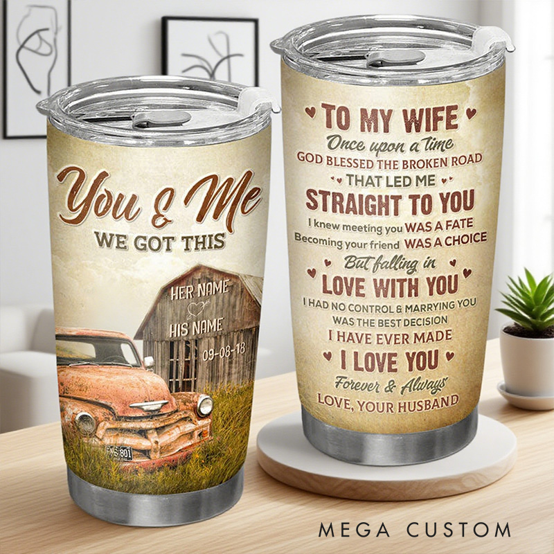Personalized God Blessed the Broken Road 20oz Stainless Steel Tumbler with Name and Date Gift for Couple Gift for Wife Anniversary Gift