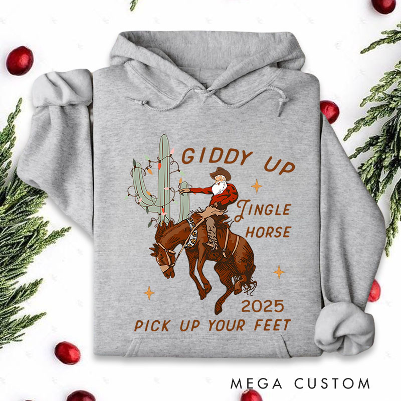 Personalized Giddy up Jingle Horse with Western Holiday Theme Christmas Hoodies