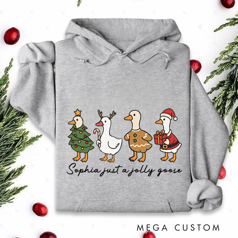 Personalized Jolly Geese in Festive Holiday Costumes Christmas Hoodies