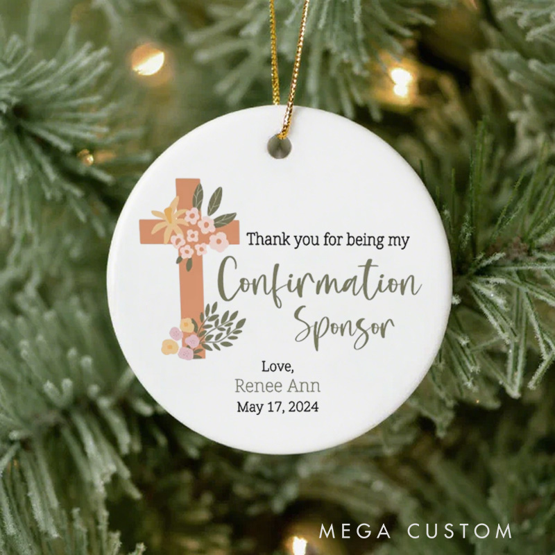 Personalized Floral Cross Ceramic Ornament with Name Religious Gift Confirmation Gift for Her