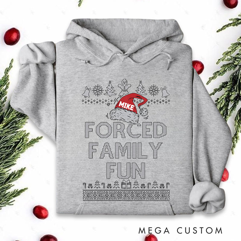 Personalized Forced Family Fun with Santa Hat and Holiday Patterns Christmas Hoodies