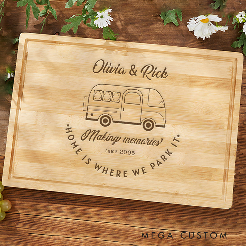 Personalised Engraved Campervan Wooden Chopping Board Motorhome Meat Board Outdoor Camping Gift for Couple