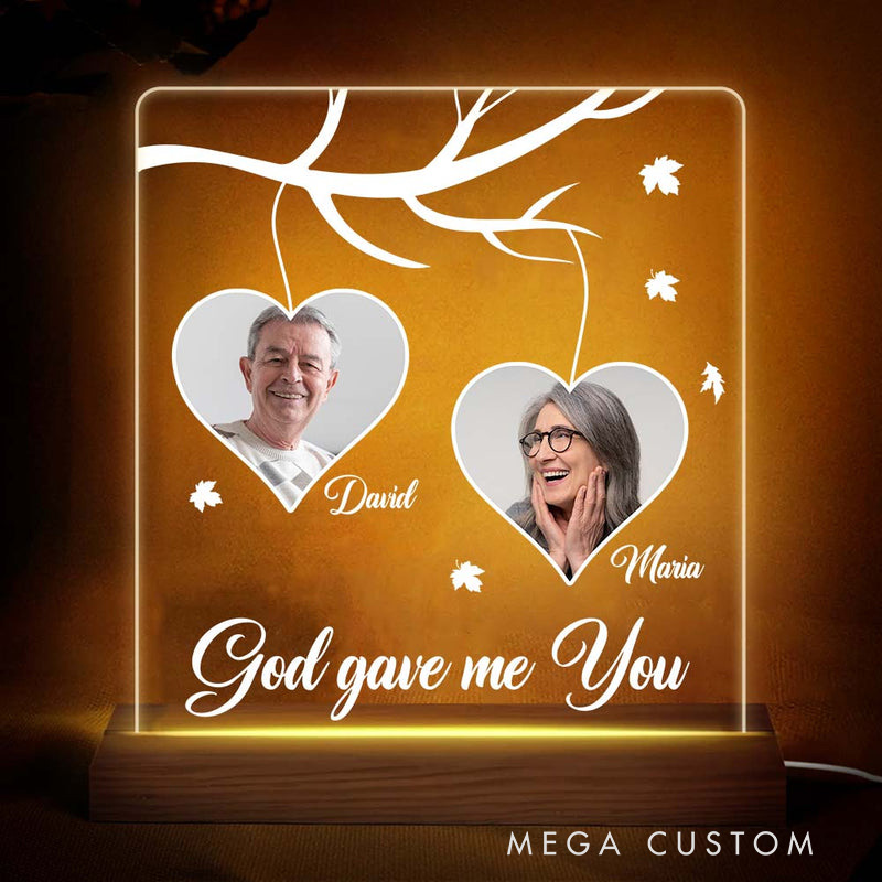 Personalized God Gave Me You Plaque LED Lamp Night Light with Names and Photo Home Decor Religious Gift Christian Gift for Couple