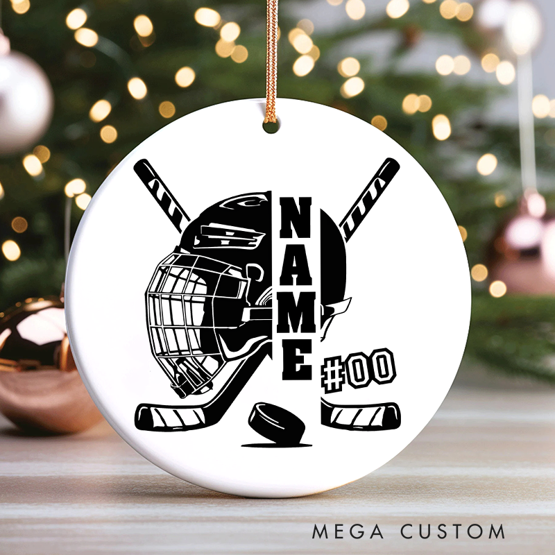 Personalized Hockey Ornament with Custom Name and Number Design