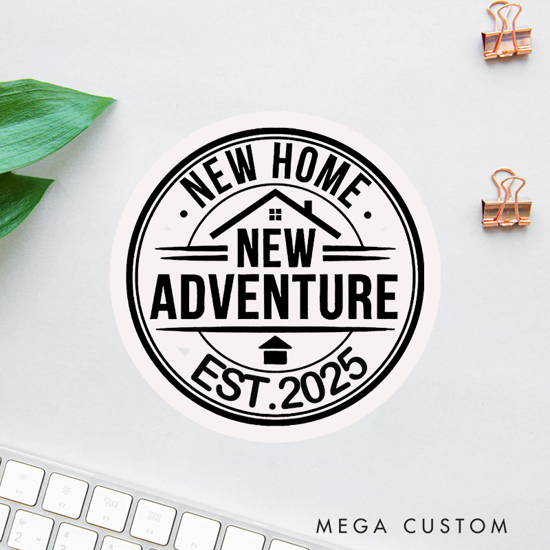 Personalized New Home Stickers New Adventure Design Custom Housewarming Labels Decorative Moving Stickers for Homeowners Gift and Celebration Supplies