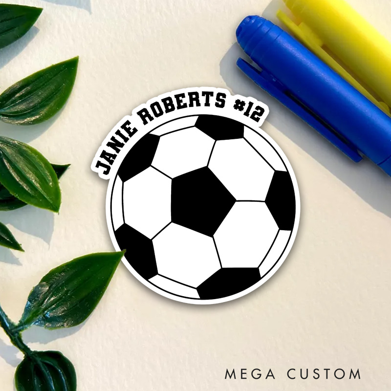 Personalized Soccer Ball Sticker with Custom Name and Number Design