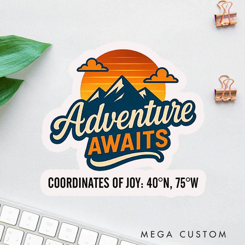 Personalized Adventure Awaits Stickers Custom Housewarming Labels Decorative New Home Moving Stickers with Coordinates Design for Gift and Celebration