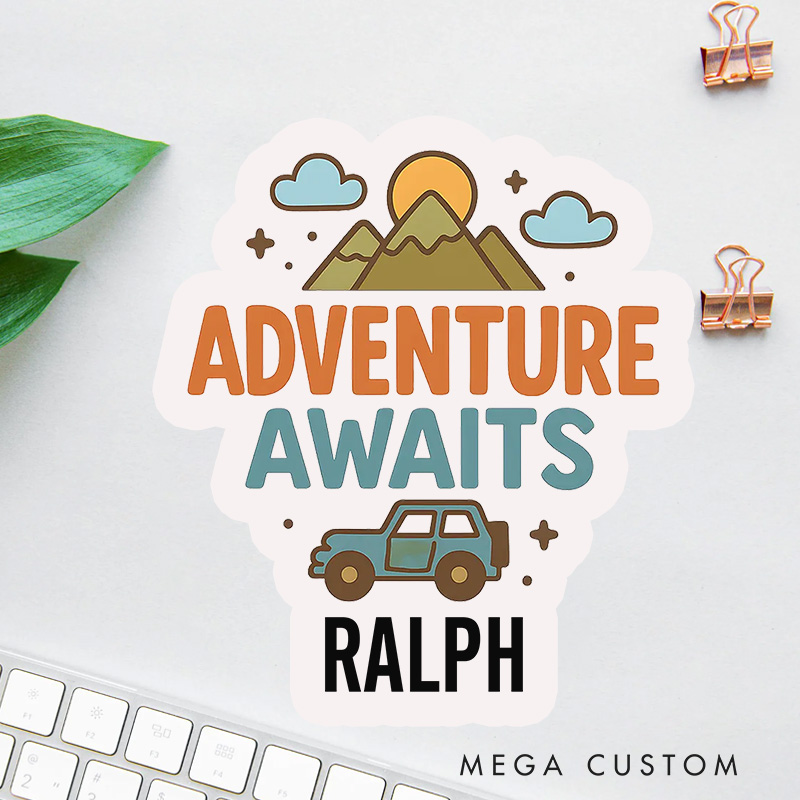 Personalized Adventure Awaits Stickers Custom Housewarming Labels Decorative New Home Moving Stickers with Car and Mountain Design for Gifts