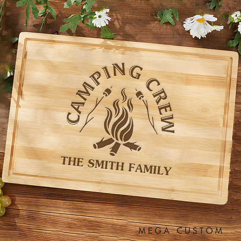 Personalized Camping Bonfire Roasting Marshmallows Cutting Board Camping Barbecue Cutting Board Outdoor Gift for Family