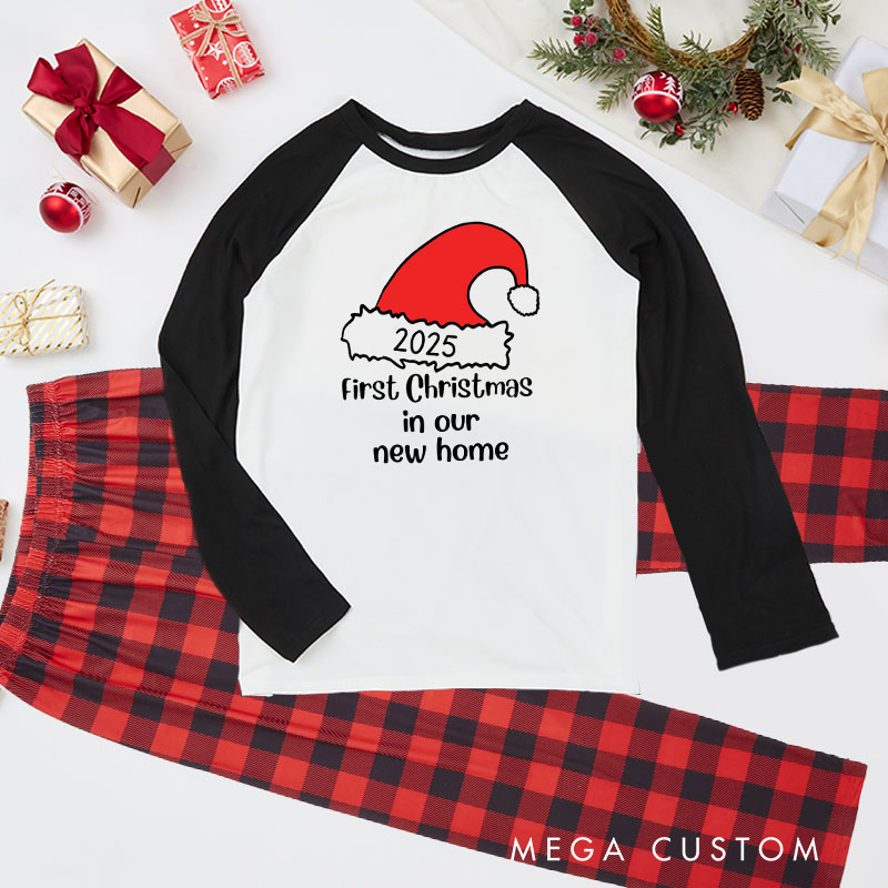 Personalized 2025 First Christmas in Our New Home Adult Pajamas Custom Housewarming Holiday Sleepwear Festive Loungewear for Couples and Families