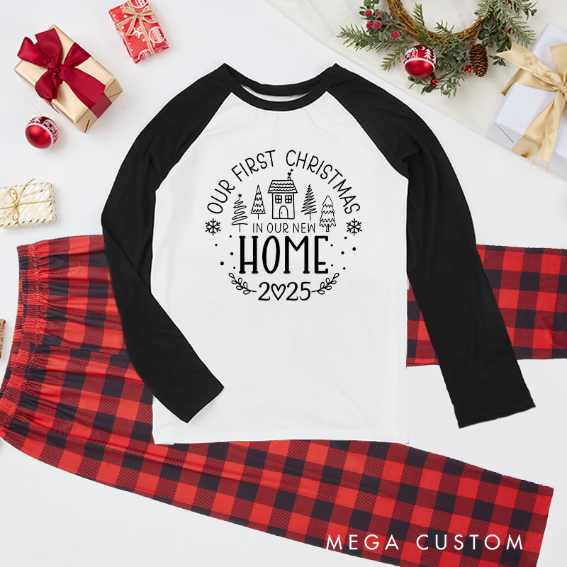 Personalized Our First Christmas in Our New Home 2025 Adult Pajamas Custom Housewarming Holiday Sleepwear Festive Loungewear for Couples and Families