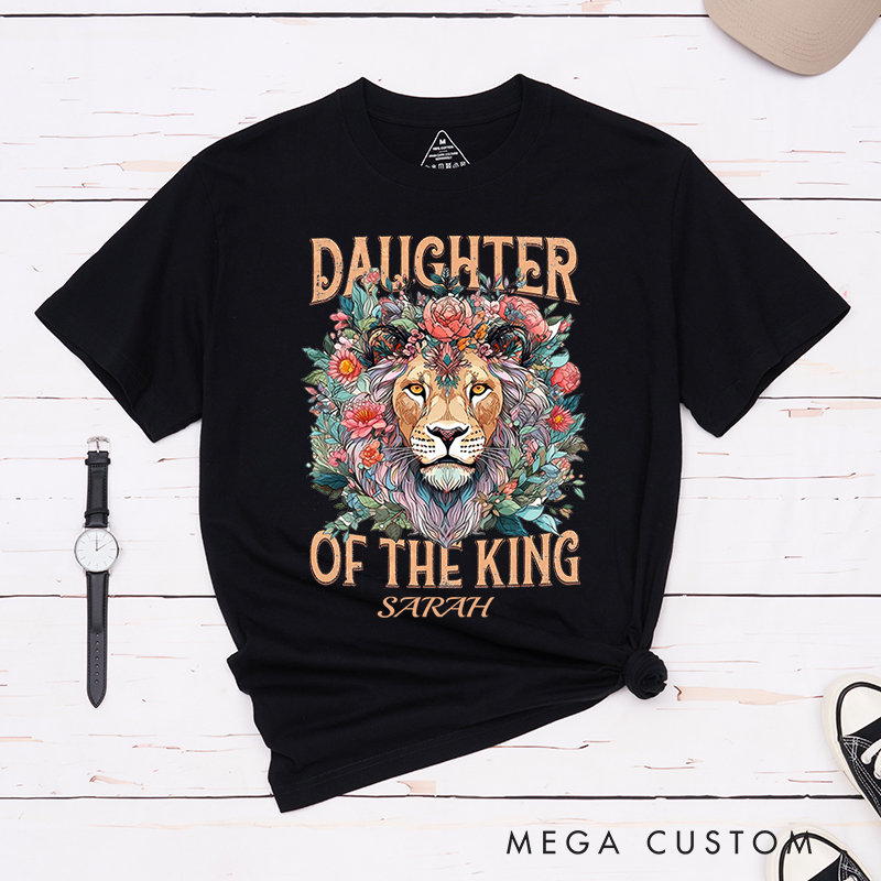 Personalized Flower Lion Cotton Bible Verse Classic T-Shirt with Custom Name Christians Gift Birthday Gift Christian Apparel Gift for Jesus Lover 