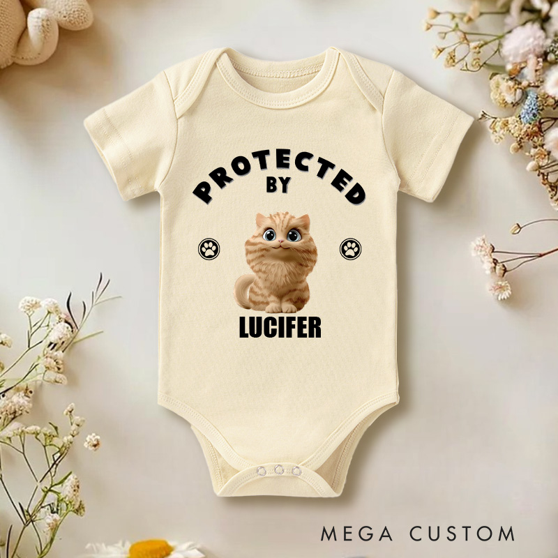 Personalized Long Sleeve Baby Onesie Human Protected By Cats Funny Baby Gift