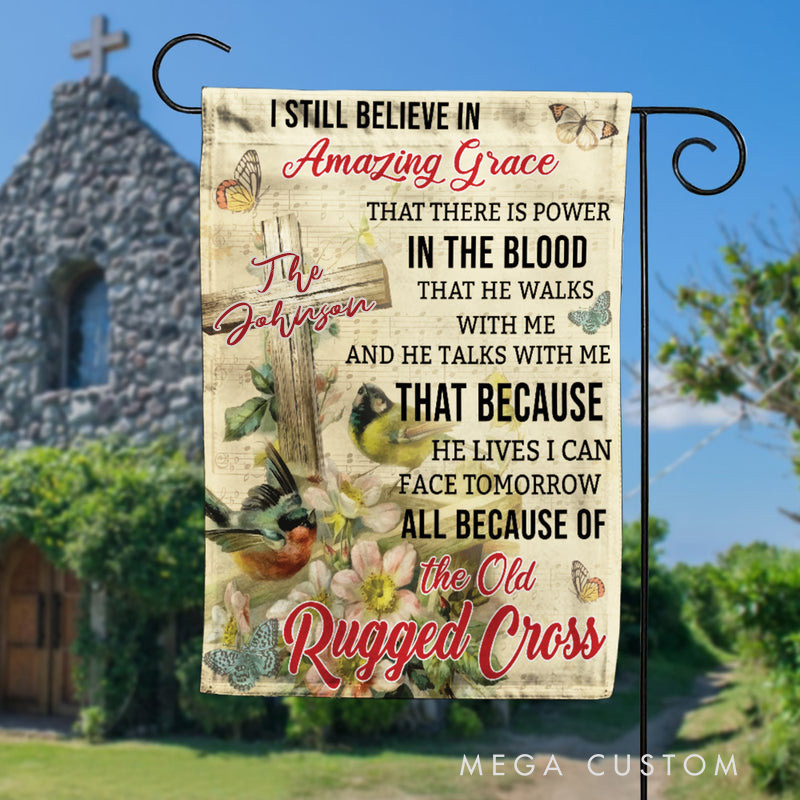 Personalized The Old Rugged Cross Jesus Garden Flag with Family Name Yard Porch Decor Religious Gift for Family Christian