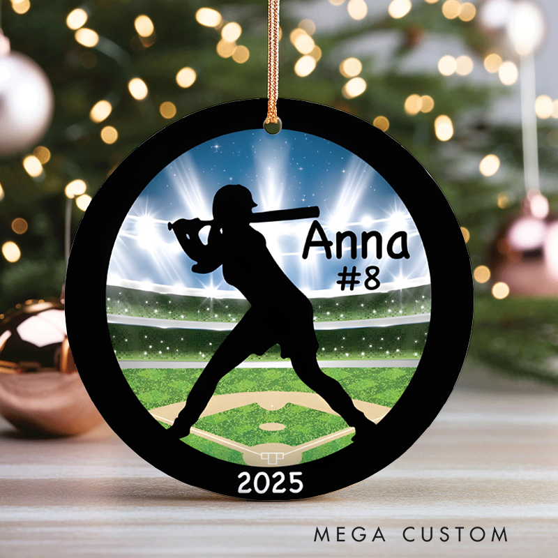 Personalized Softball Player Christmas Ornament with Custom Name, Number, and Year Design