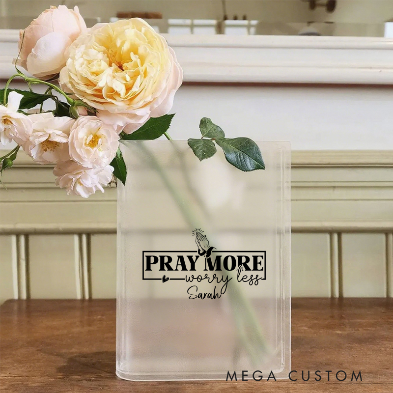 Personalized Pray More Worry Less Bookend Vase with Name Aesthetic Room Decor Baptism Birthday Gift for Christians