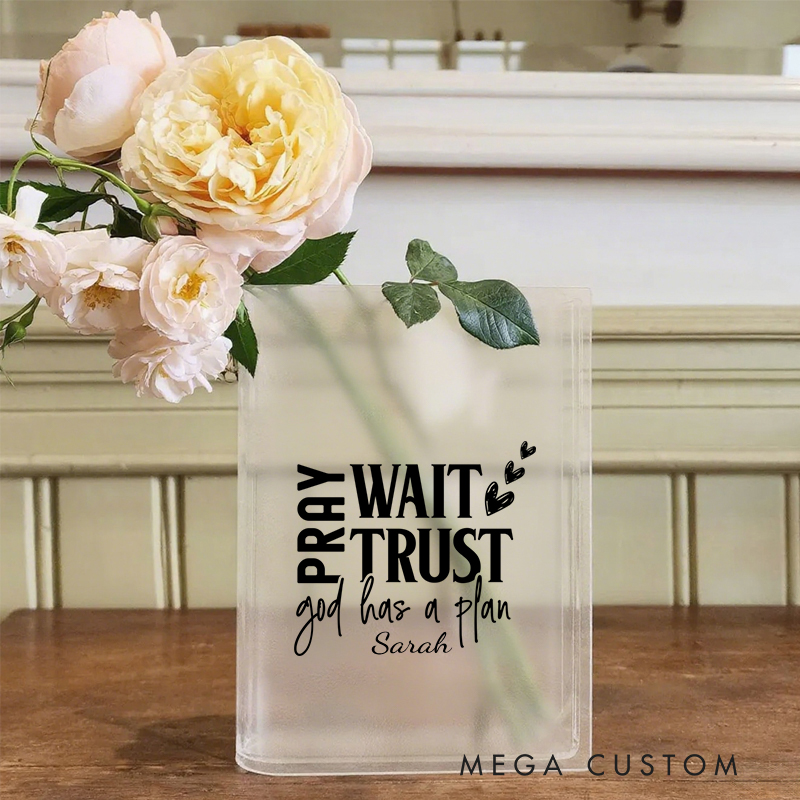 Personalized Pray Wait Trust God Has a Plan Bookend Vase with Name Aesthetic Room Decor Baptism Birthday Gift for Christians