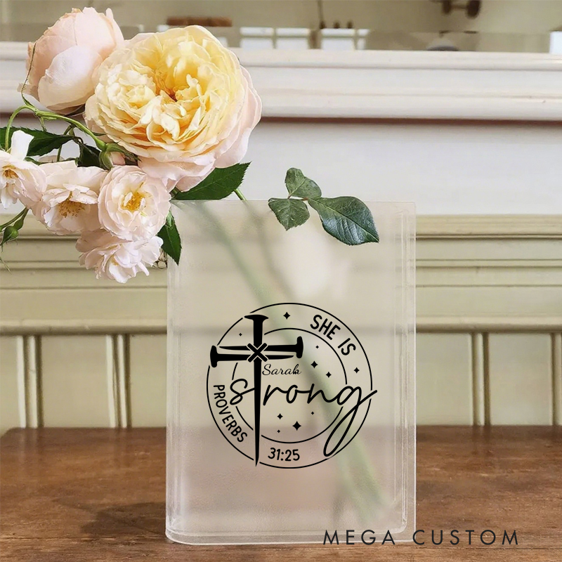 Personalized She Is Strong Proverbs 31:25 Bookend Vase with Name Aesthetic Room Decor Baptism Birthday Gift for Christians