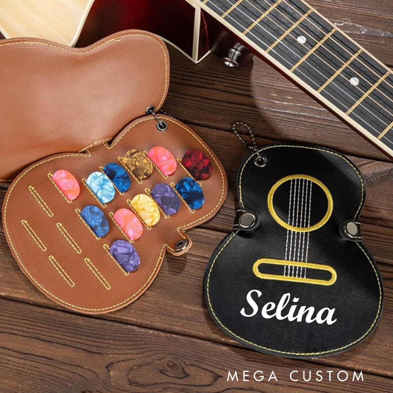 Personalized Leather Guitar Picks Guitar Shape Picks Holder Personalized Guitar Pick Case