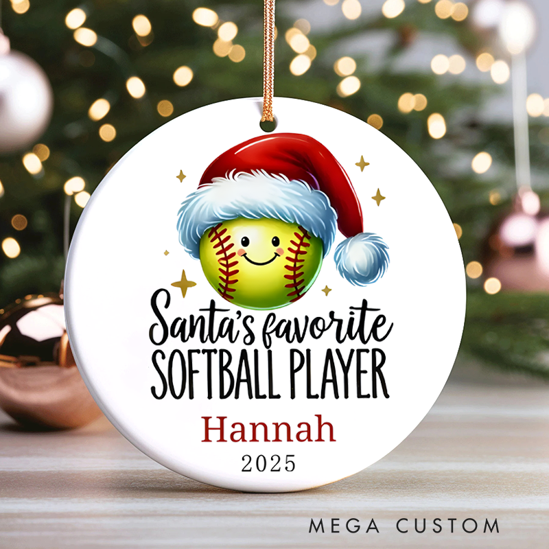 Personalized "Santa's Favorite Softball Player" Ornament with Custom Name and Year
