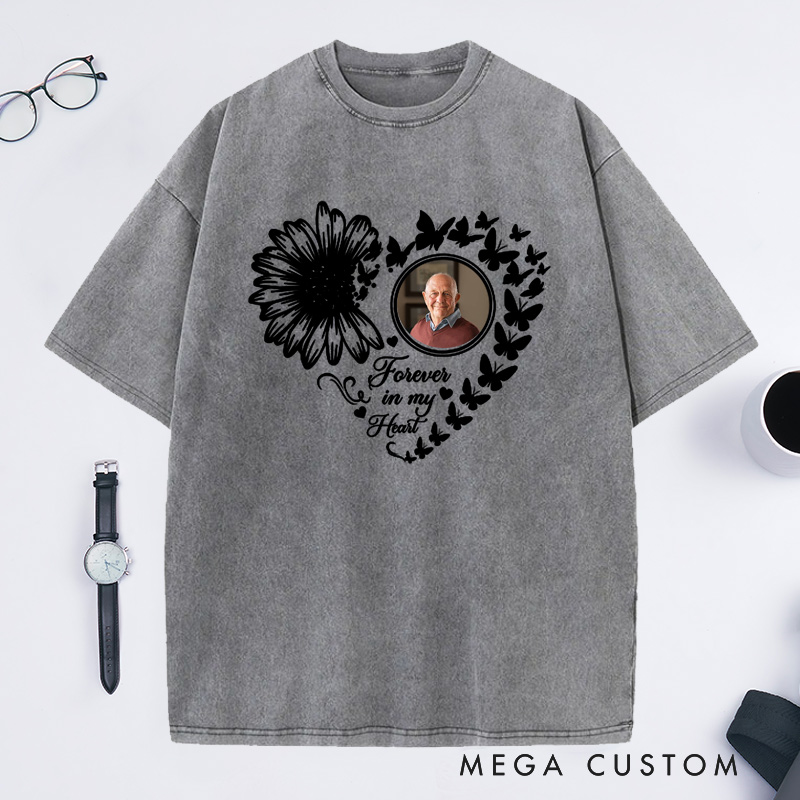Personalized Photo Washed T-Shirt Forever in My Heart Memorial T-Shirt For Loss of Grandfather or Loved One Condolence Gift