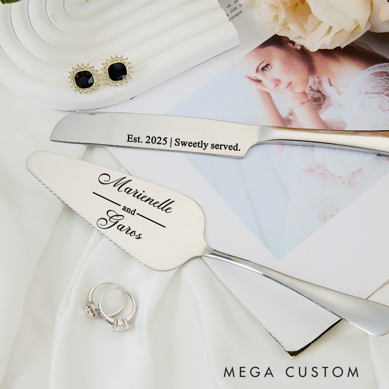 Personalized Cake Knife Set Custom Housewarming Gift Sweetly Served Design Est 2025 New Home Dining Accessories for Couples