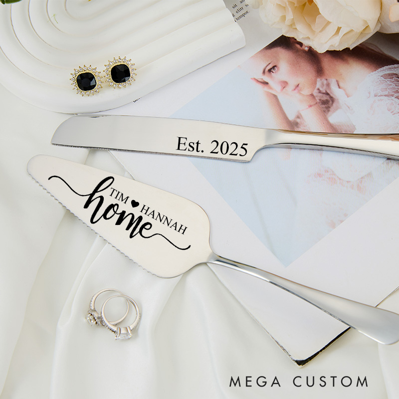 Personalized Wedding Cake Knife and Server Set Engraved Cake Cutting Set Rustic Wedding Cake Cutting Set Housewarming Gift Anniversary Keepsake 