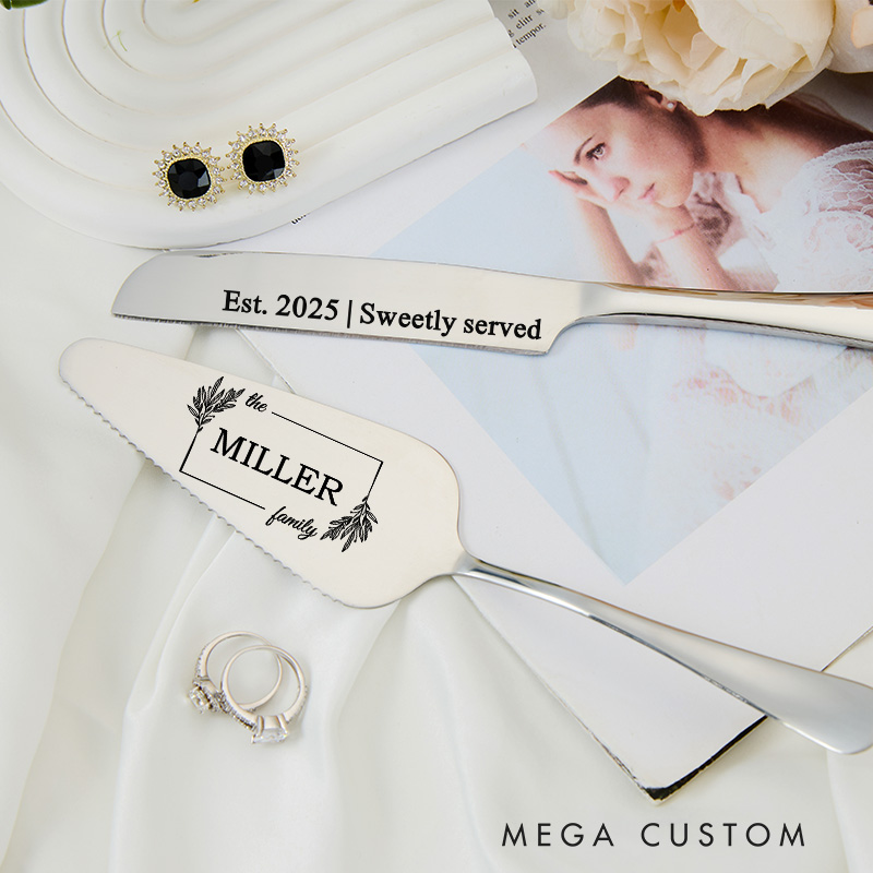 Personalized Wedding Cake Server Set With Box Engraved Cake Cutting Set Anniversary Housewarming Keepsake
